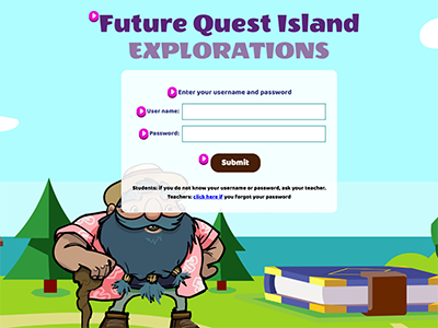 Screenshot of Future Quest Island-Explorations login page
