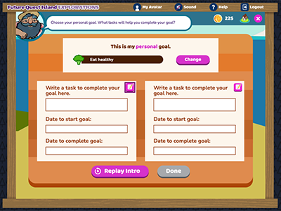 A screenshot of personal goal to eat healthy with two tasks to complete the goal and a box with a date to start and complete goal for each.